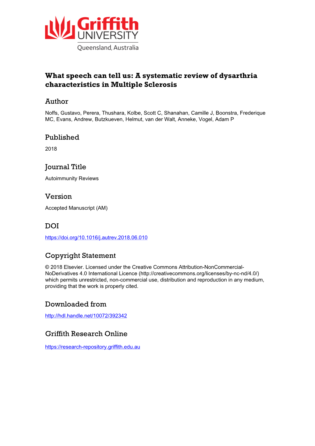 A Systematic Review of Dysarthria Characteristics in Multiple Sclerosis