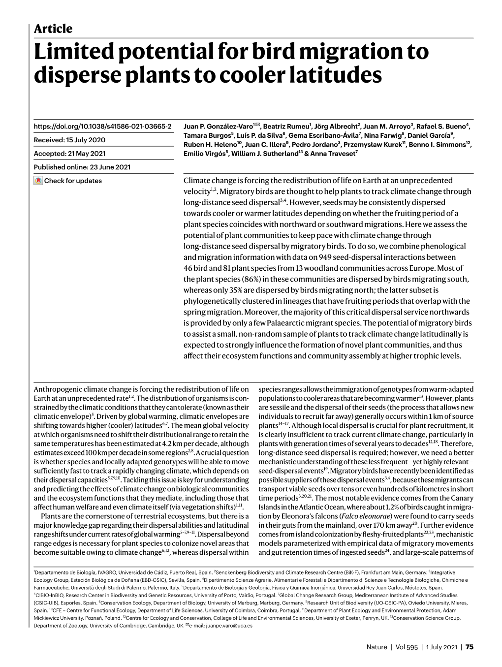 Limited Potential for Bird Migration to Disperse Plants to Cooler Latitudes