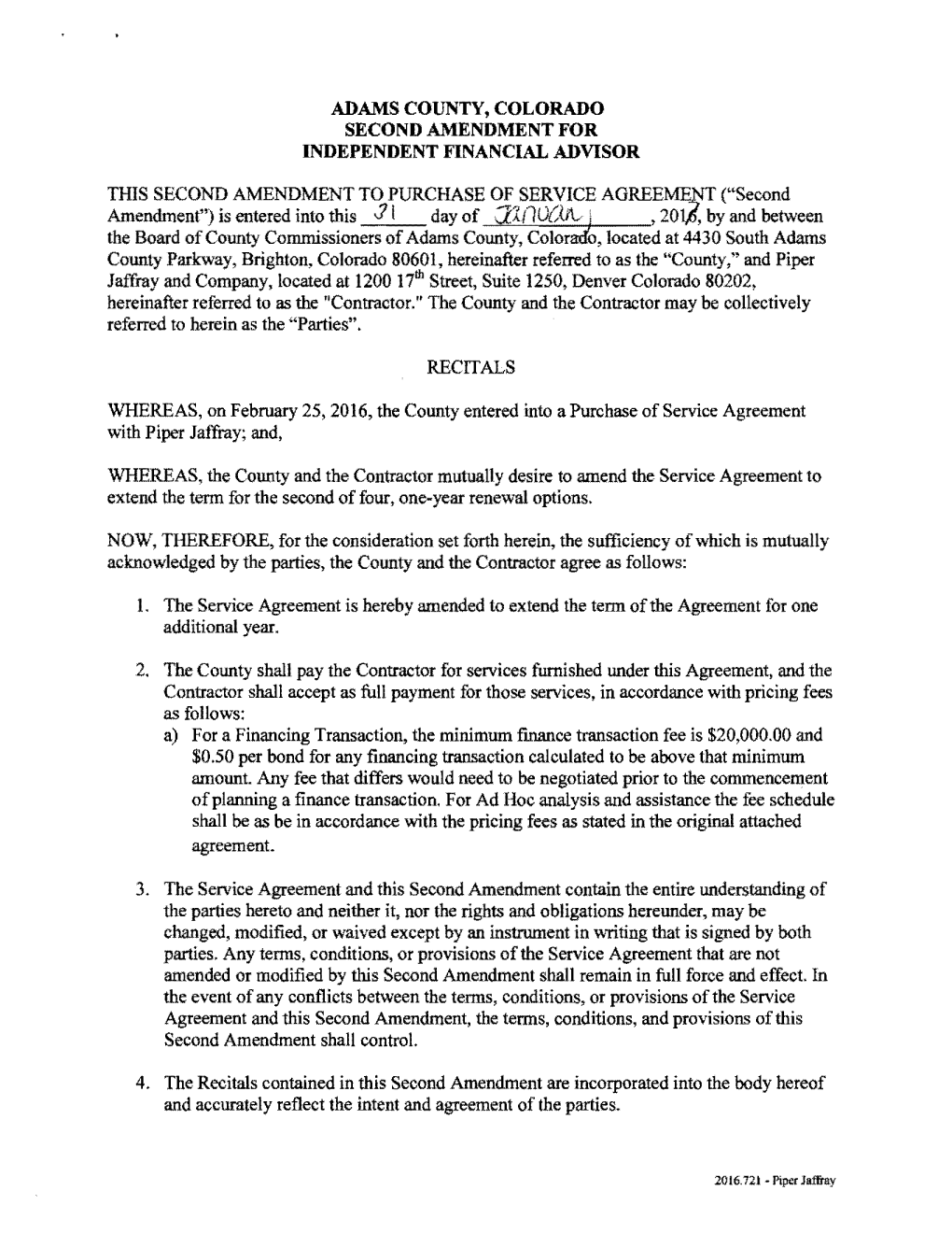 Adams County, Colorado Second Amendment for Independent Financial Advisor