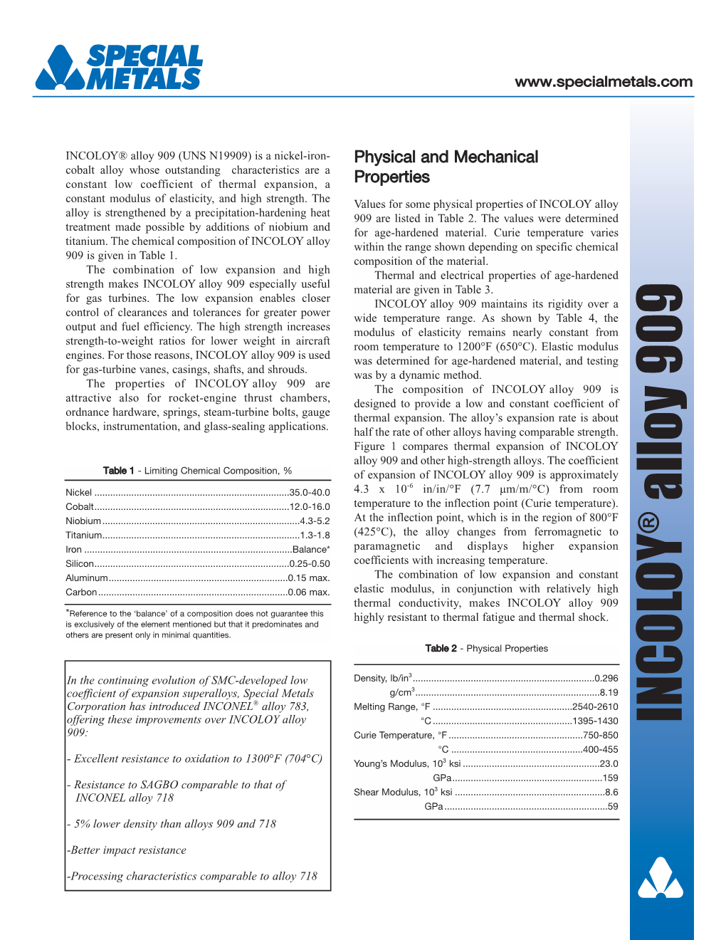 INCOLOY® Alloy 909(UNSN19909)Isanickel-Iron- Carbon