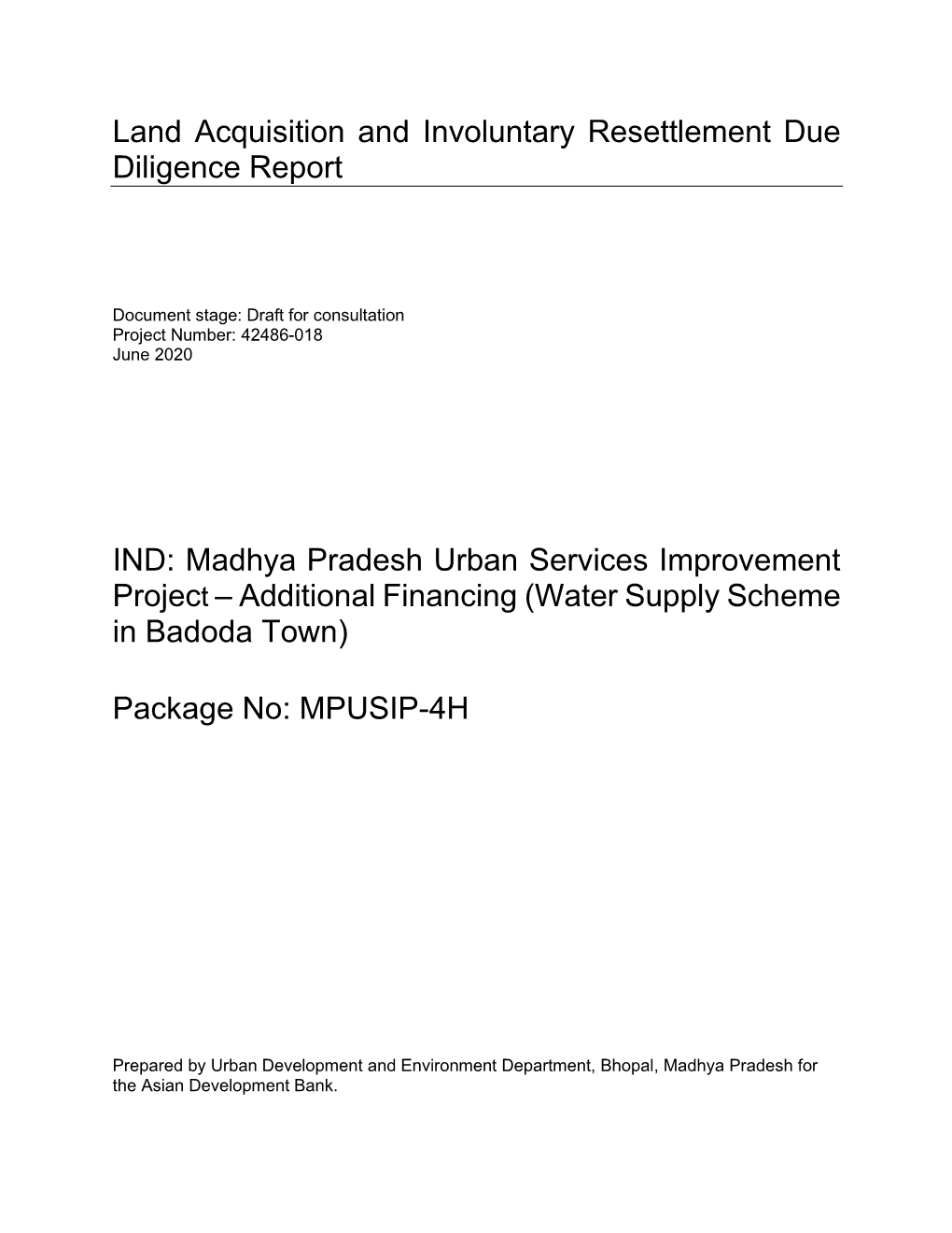 Madhya Pradesh Urban Services Improvement Project – Additional Financing (Water Supply Scheme in Badoda Town)
