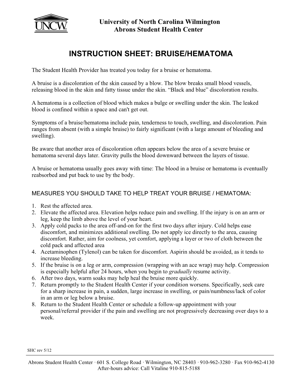 Instruction Sheet: Bruise/Hematoma