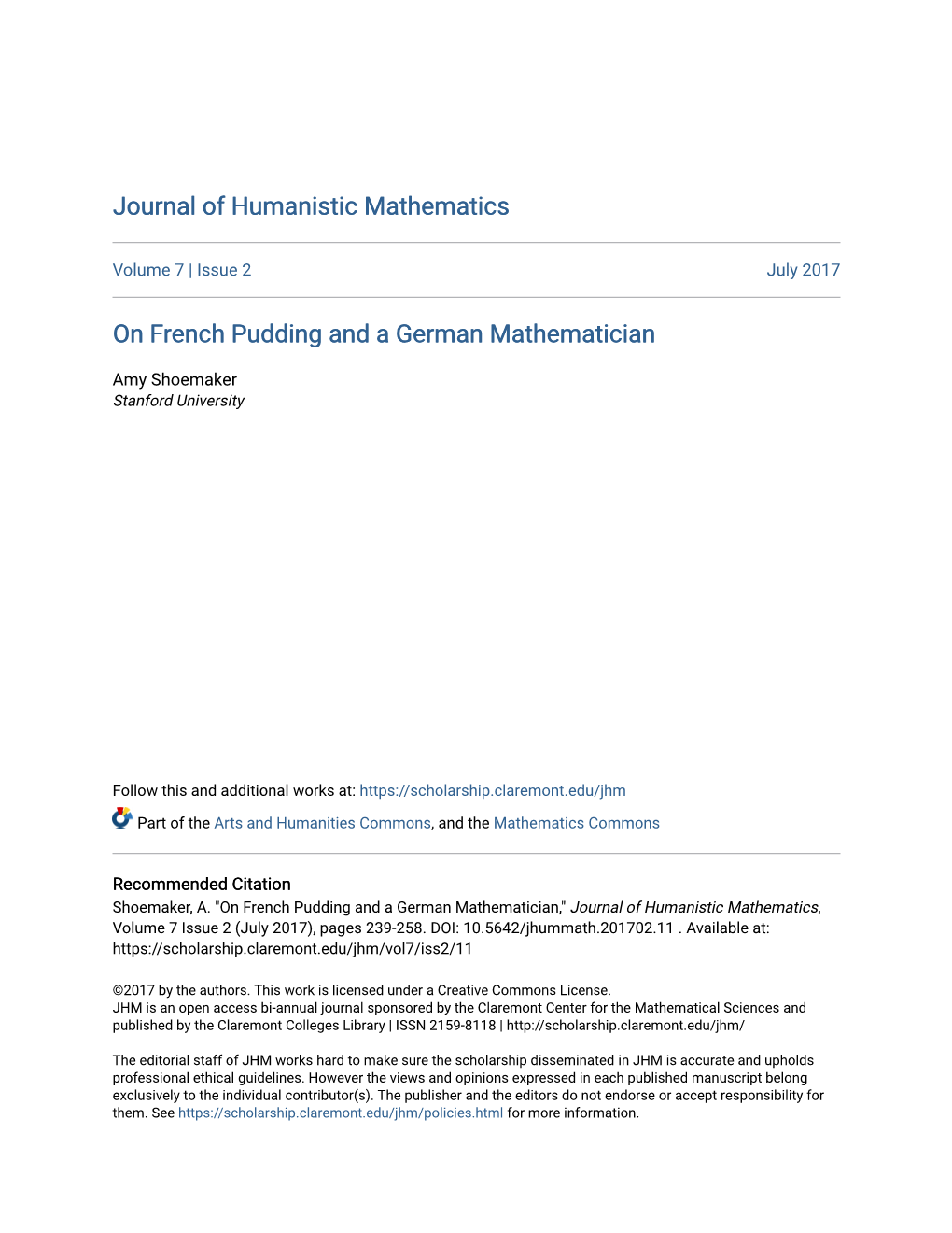 On French Pudding and a German Mathematician