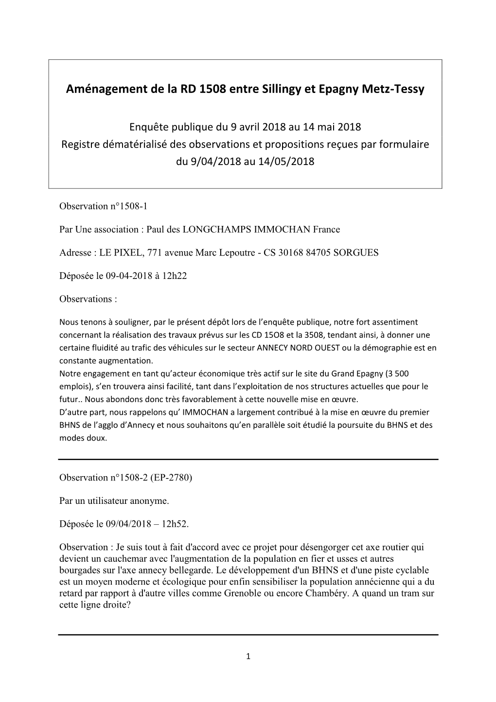 Aménagement De La RD 1508 Entre Sillingy Et Epagny Metz-Tessy