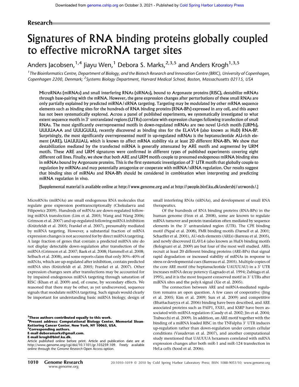 Signatures of RNA Binding Proteins Globally Coupled to Effective Microrna Target Sites