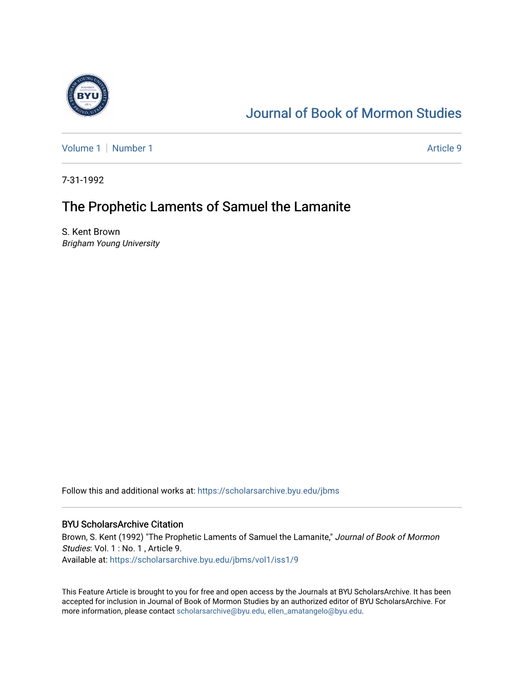 The Prophetic Laments of Samuel the Lamanite