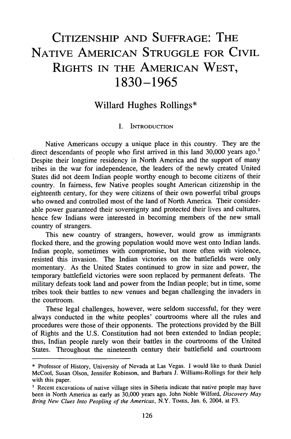 Citizenship and Suffrage: the Native American Struggle for Civil Rights in the American West, 1830-1965