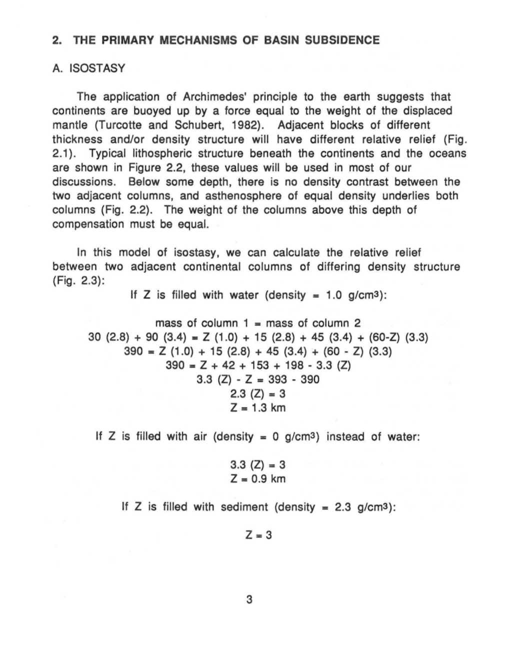 2. the Primary Mechanisms of Basin Subsidence A. Isostasy