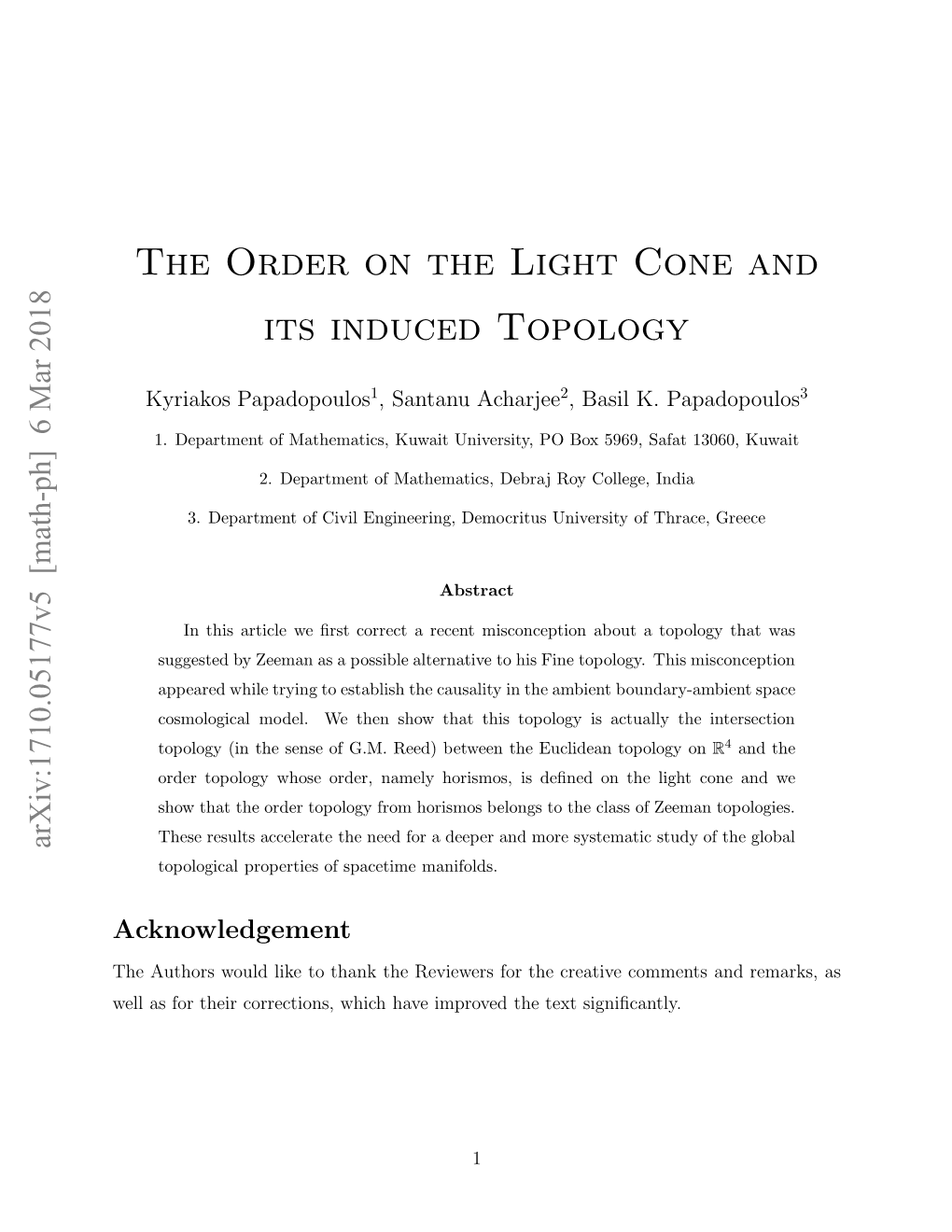 The Order on the Light Cone and Its Induced Topology