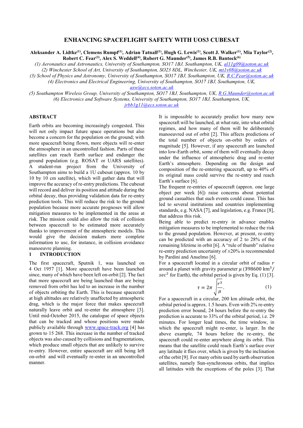 Enhancing Spaceflight Safety with Uos3 Cubesat