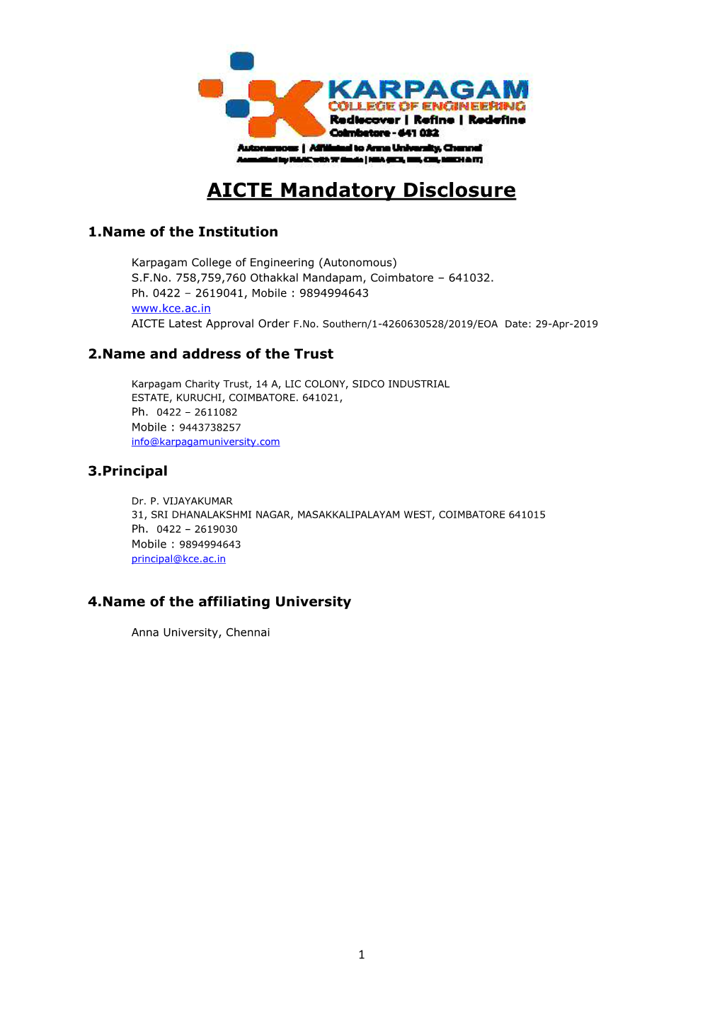 AICTE Mandatory Disclosure