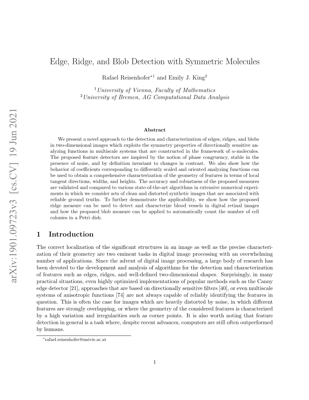 Edge, Ridge, and Blob Detection with Symmetric Molecules