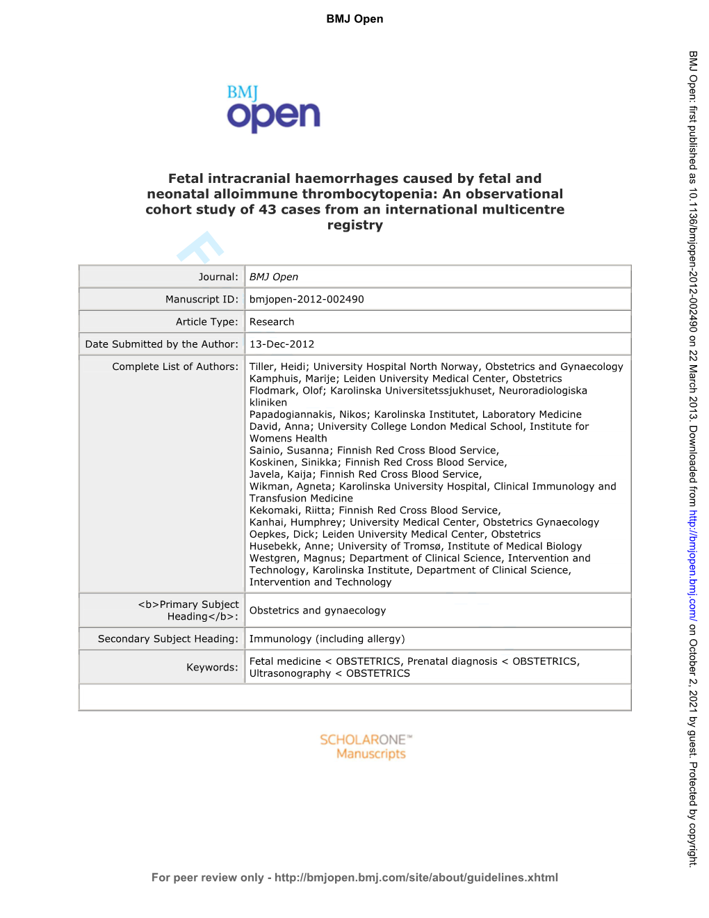 For Peer Review Only Journal: BMJ Open