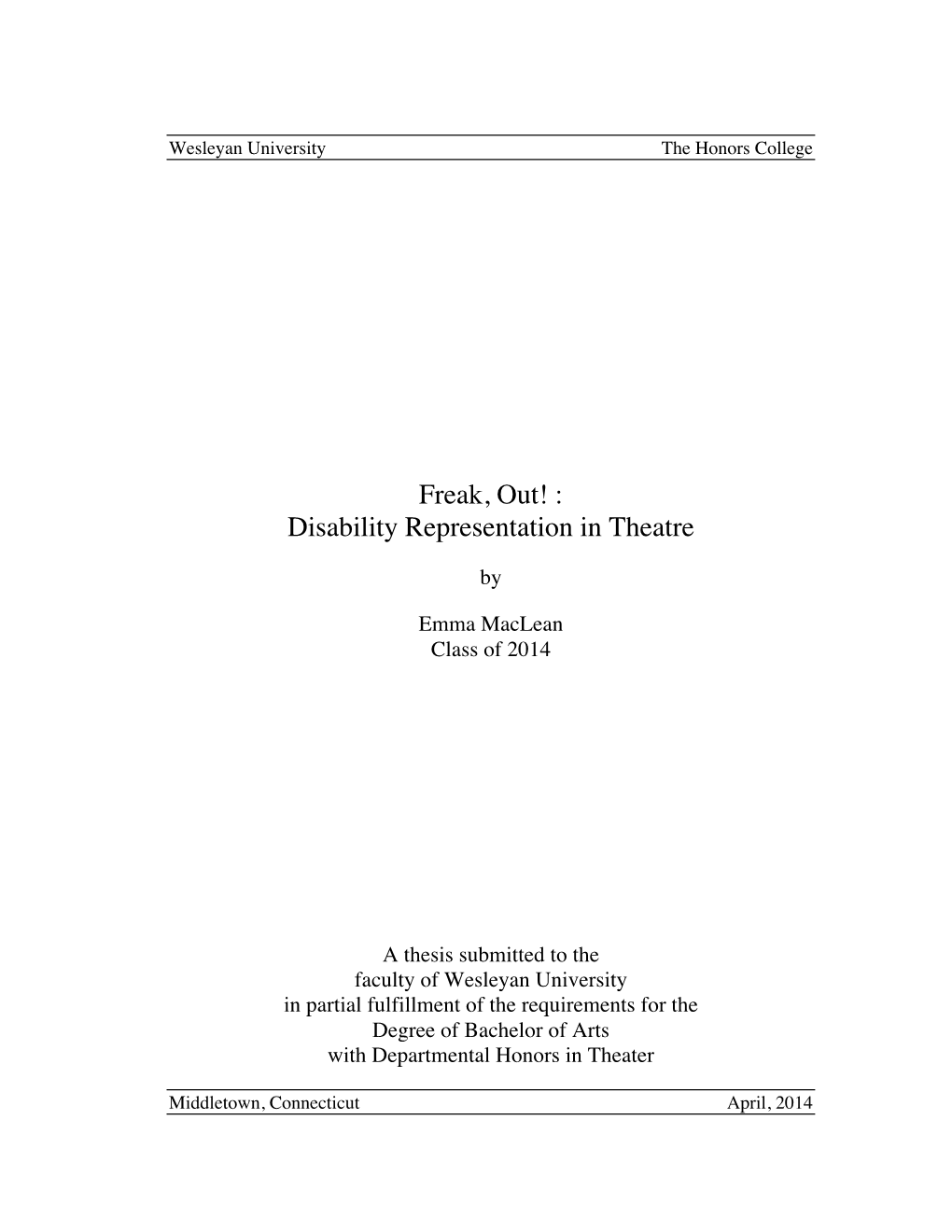 Freak, Out! : Disability Representation in Theatre