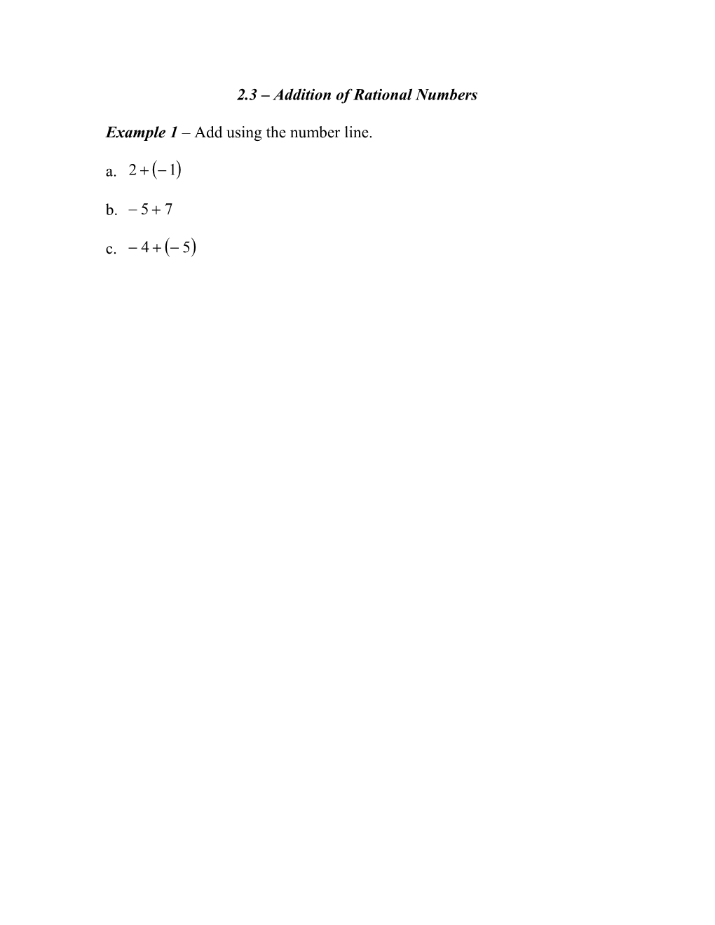 2.3 Addition of Rational Numbers