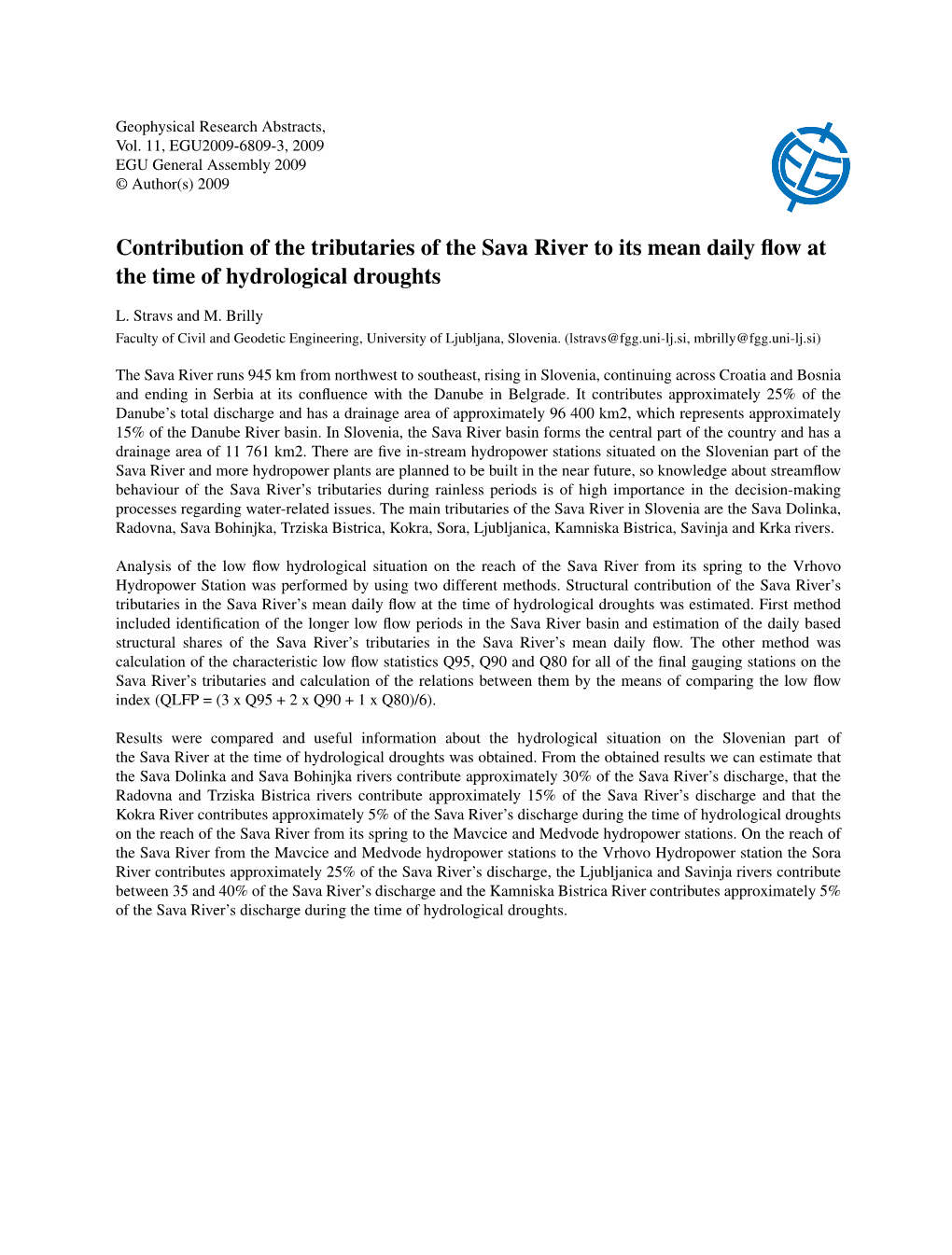 Contribution of the Tributaries of the Sava River to Its Mean Daily Flow