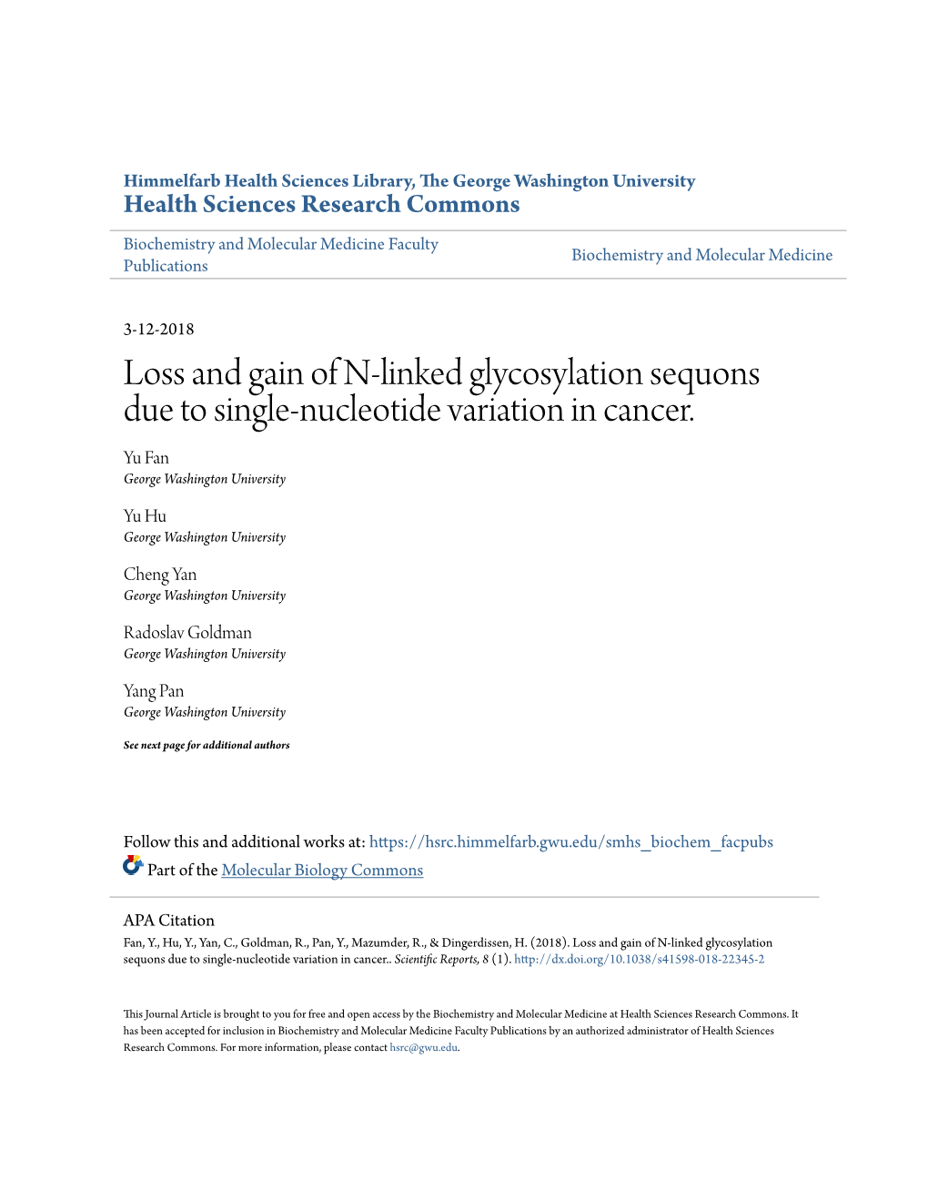 Loss and Gain of N-Linked Glycosylation Sequons Due to Single-Nucleotide Variation in Cancer