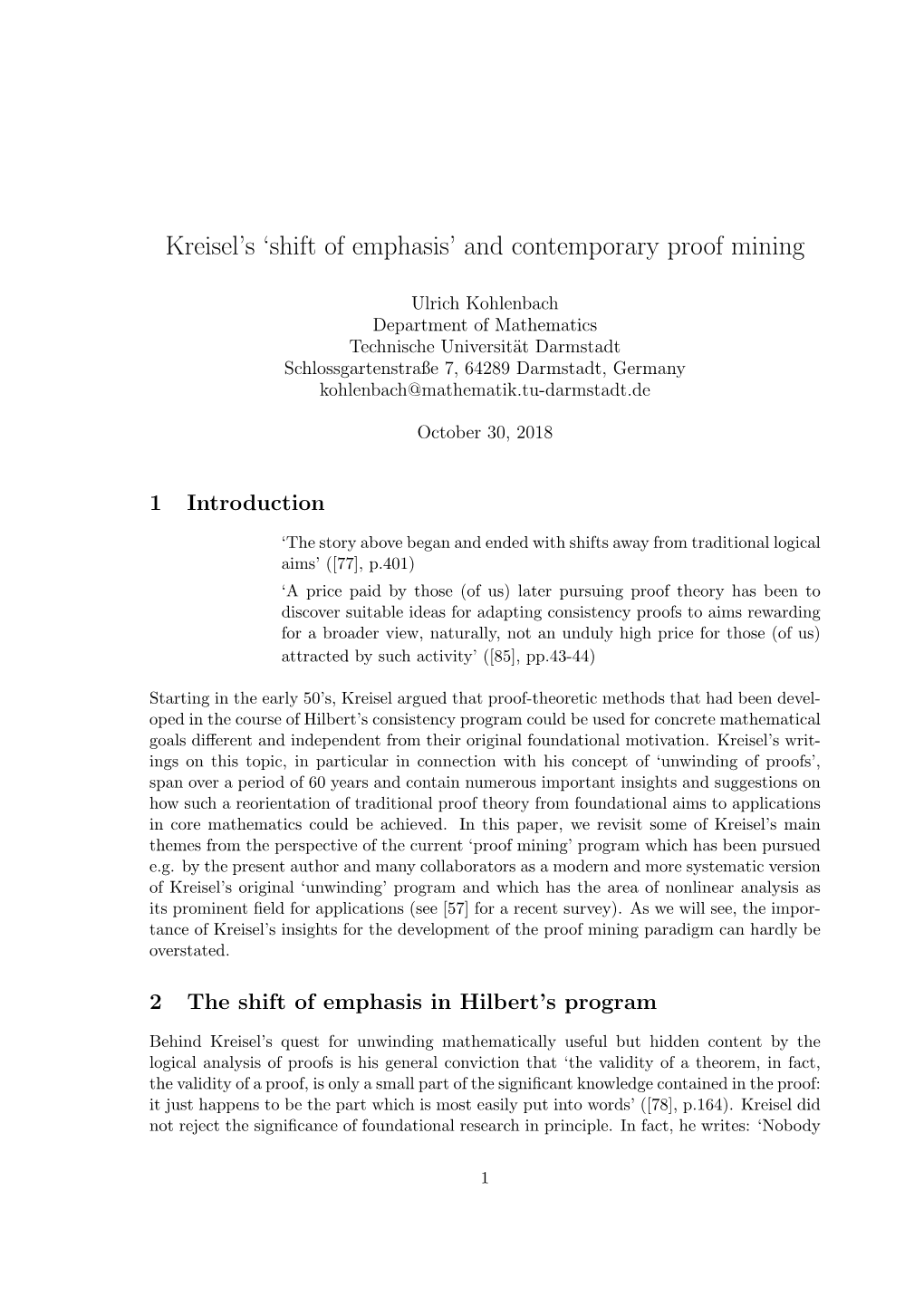 Kreisel's 'Shift of Emphasis' and Contemporary Proof Mining