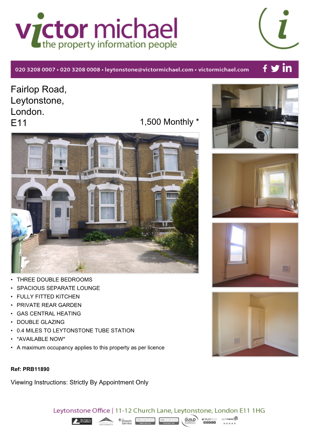 Fairlop Road, Leytonstone, London. E11 1,500 Monthly *