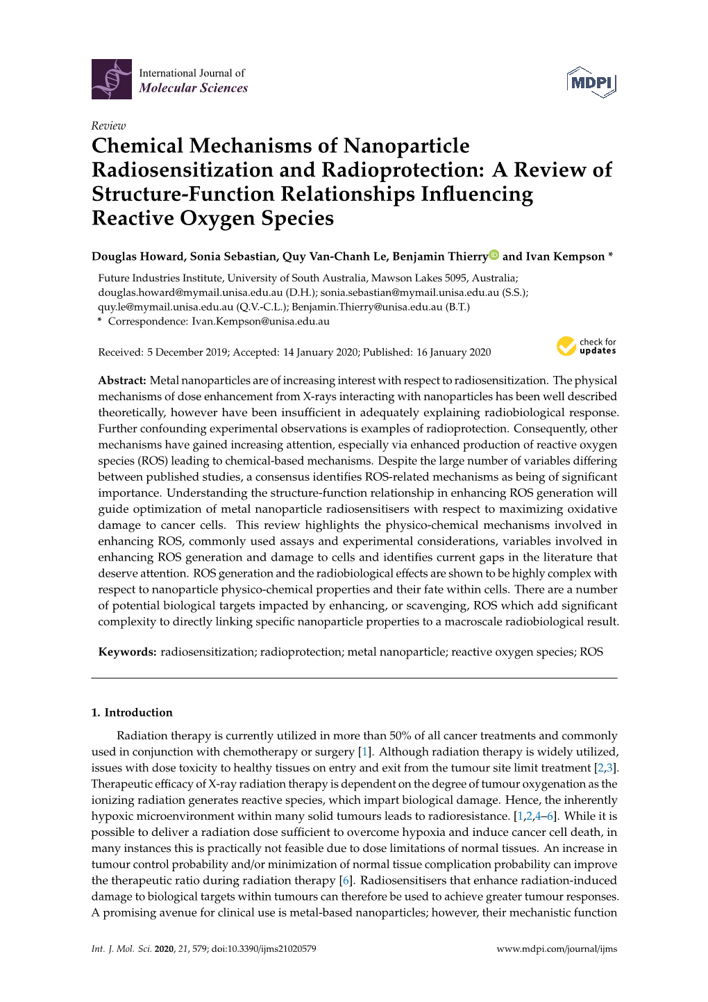 Chemical Mechanisms of Nanoparticle Radiosensitization and Radioprotection: a Review of Structure-Function Relationships Inﬂuencing Reactive Oxygen Species