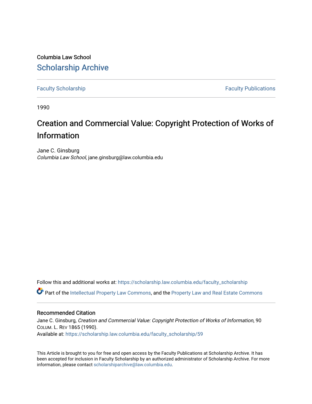 Creation and Commercial Value: Copyright Protection of Works of Information