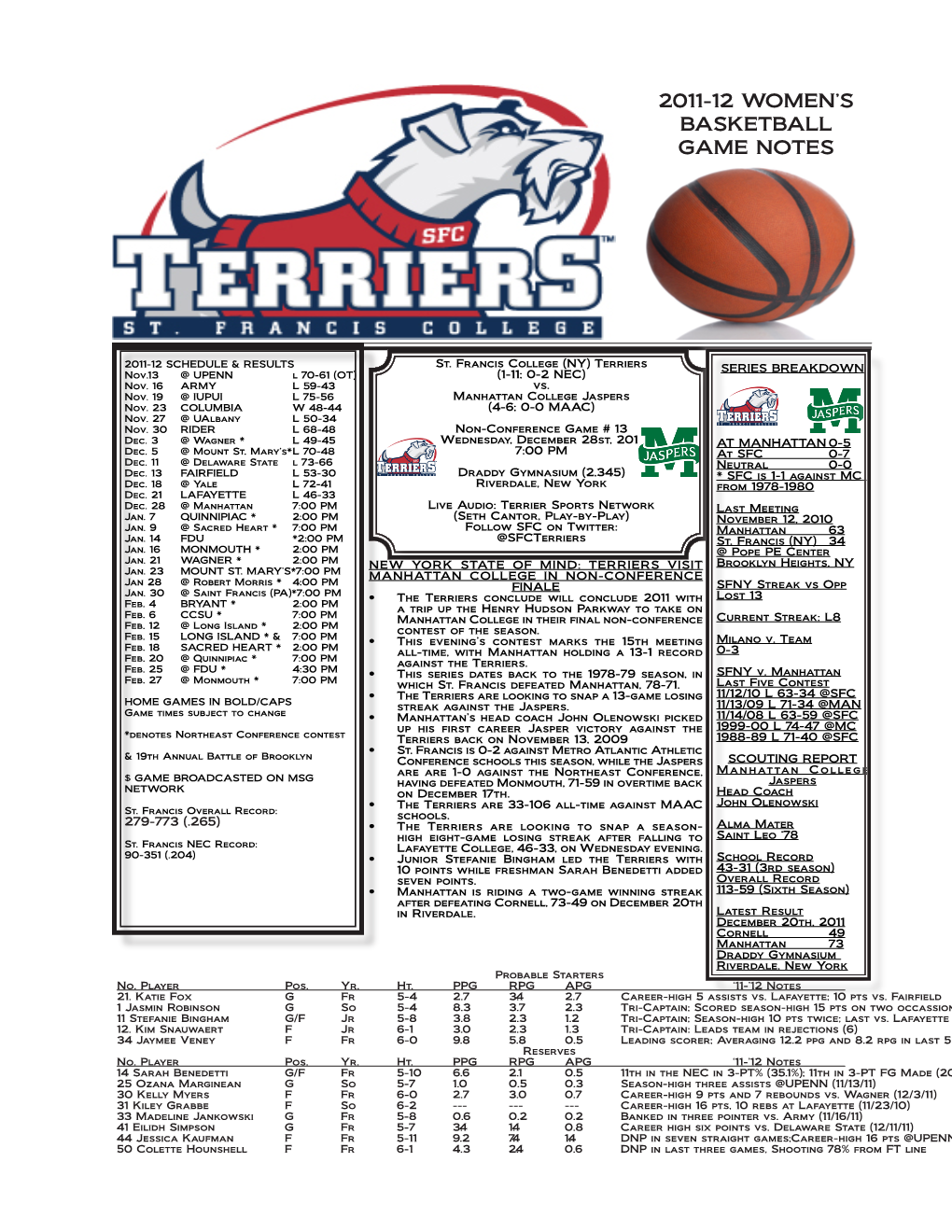 2011-12 SFC Women's Basketball Game Notes GM 13.Indd