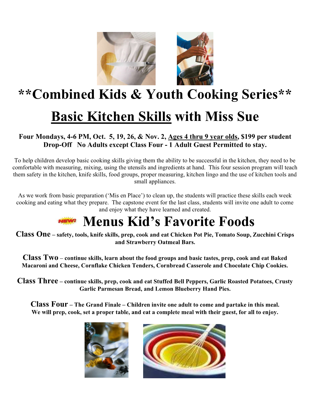Combined Kids & Youth Cooking Series** Basic Kitchen Skills With