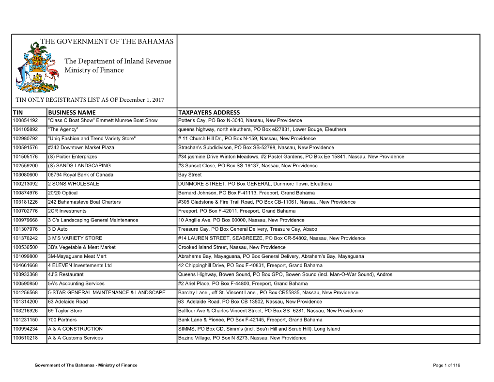 THE GOVERNMENT of the BAHAMAS the Department Of