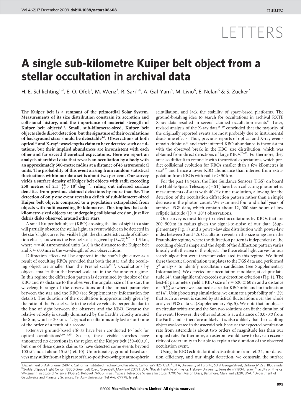 A Single Sub-Kilometre Kuiper Belt Object from a Stellar Occultation in Archival Data