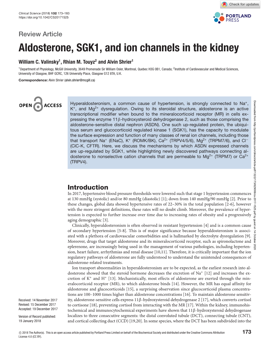 Aldosterone, SGK1, and Ion Channels in the Kidney