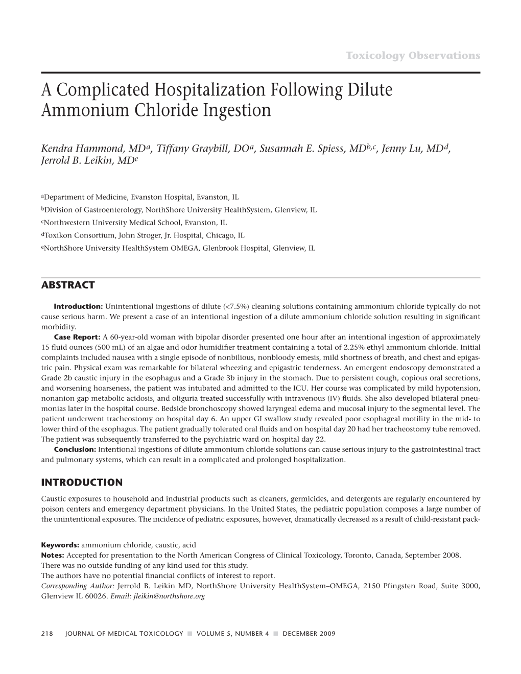 A Complicated Hospitalization Following Dilute Ammonium Chloride Ingestion