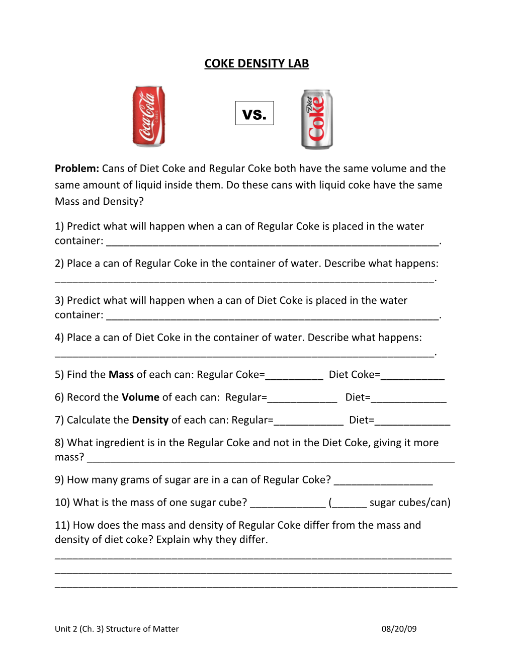 Coke Density Lab