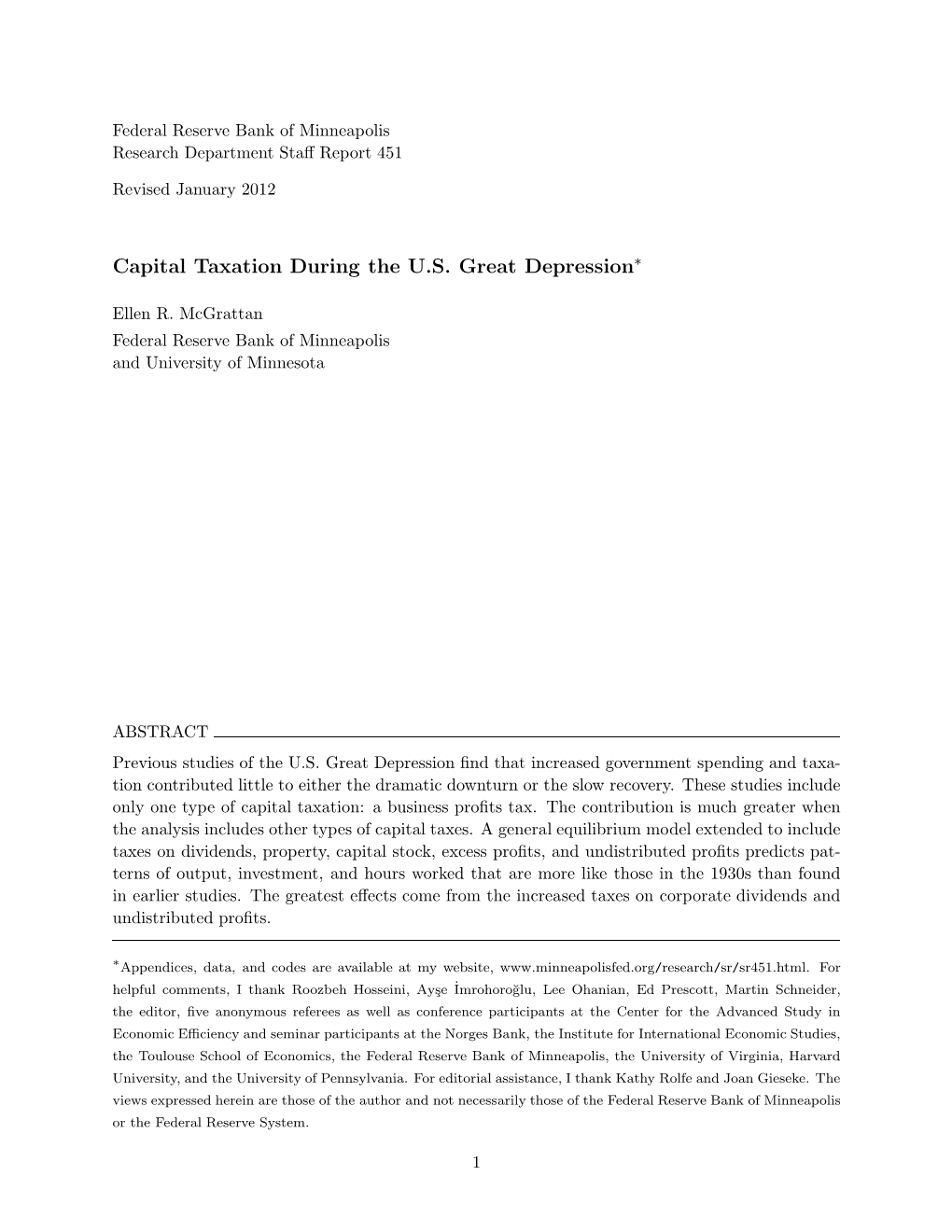 Capital Taxation During the U.S. Great Depression∗