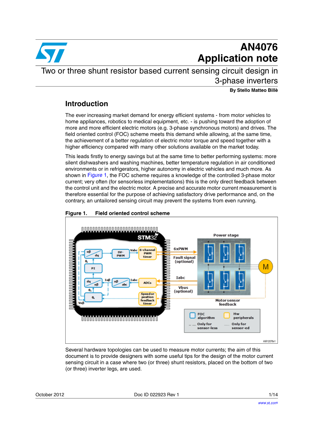 AN4076 Two Or Three Shunt Resistor Based Current Sensing Circuit