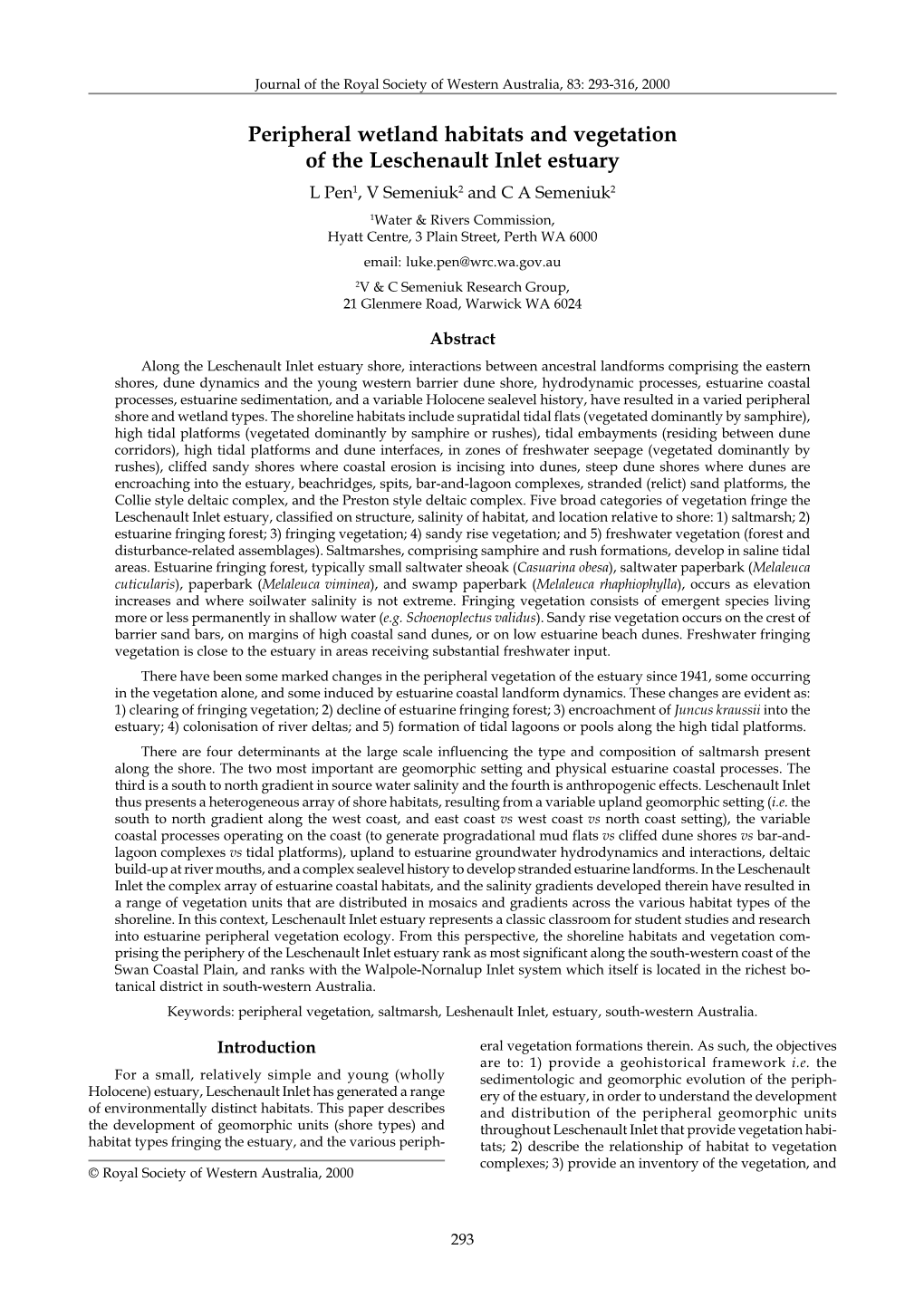 Peripheral Wetland Habitats and Vegetation of the Leschenault Inlet Estuary