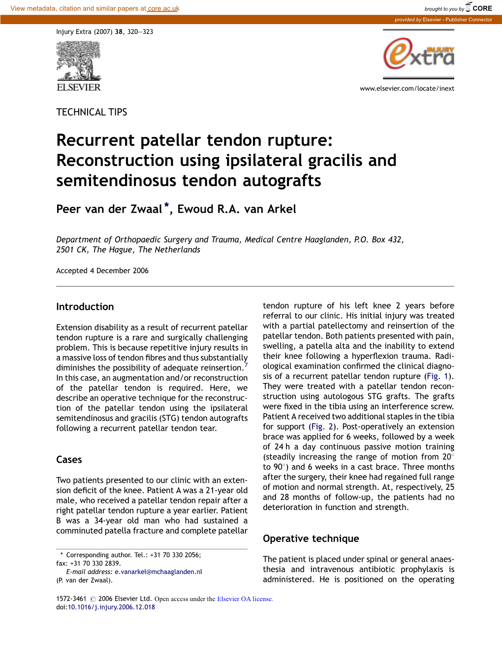 Recurrent Patellar Tendon Rupture: Reconstruction Using Ipsilateral Gracilis and Semitendinosus Tendon Autografts