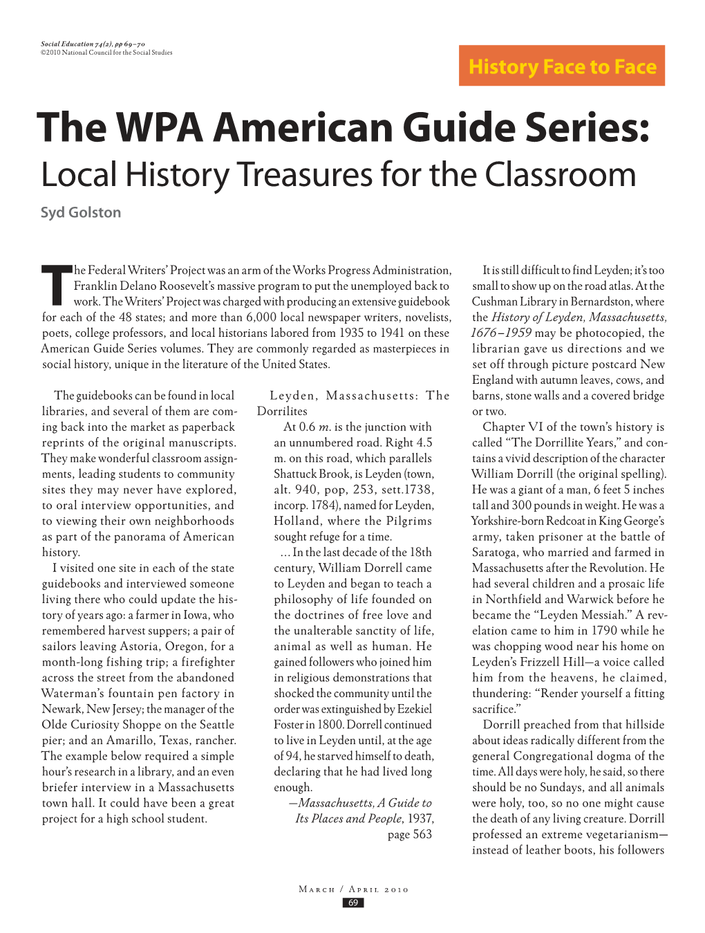 The WPA American Guide Series: Local History Treasures for the Classroom Syd Golston