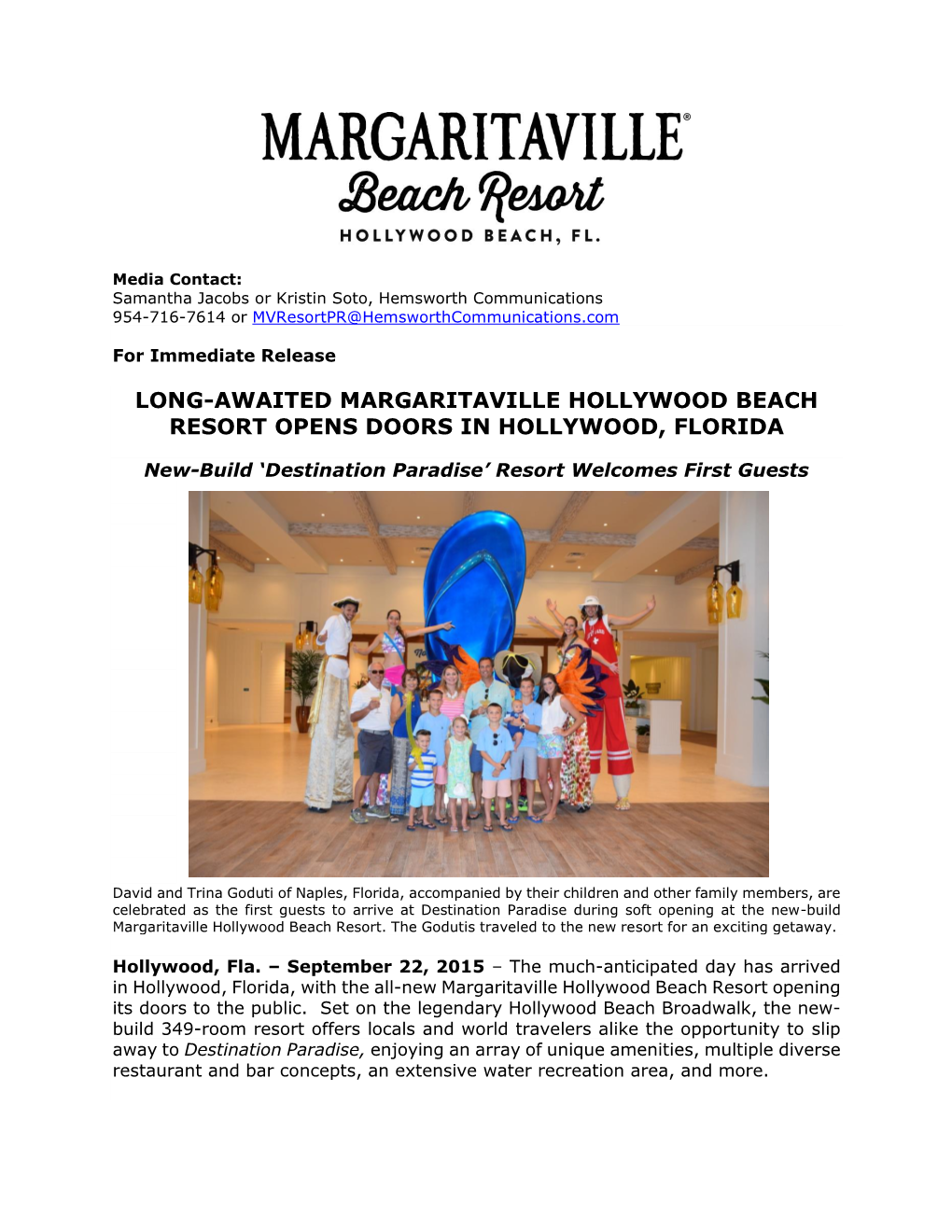 Margaritaville Beach Resort Opens in Hollywood Beach, Florida