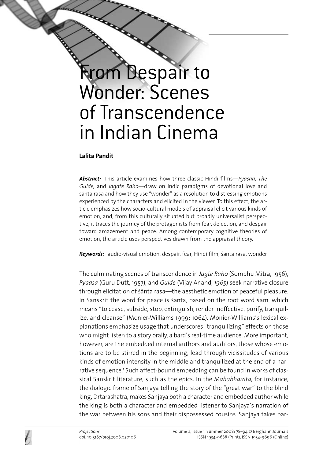 From Despair to Wonder: Scenes of Transcendence in Indian Cinema