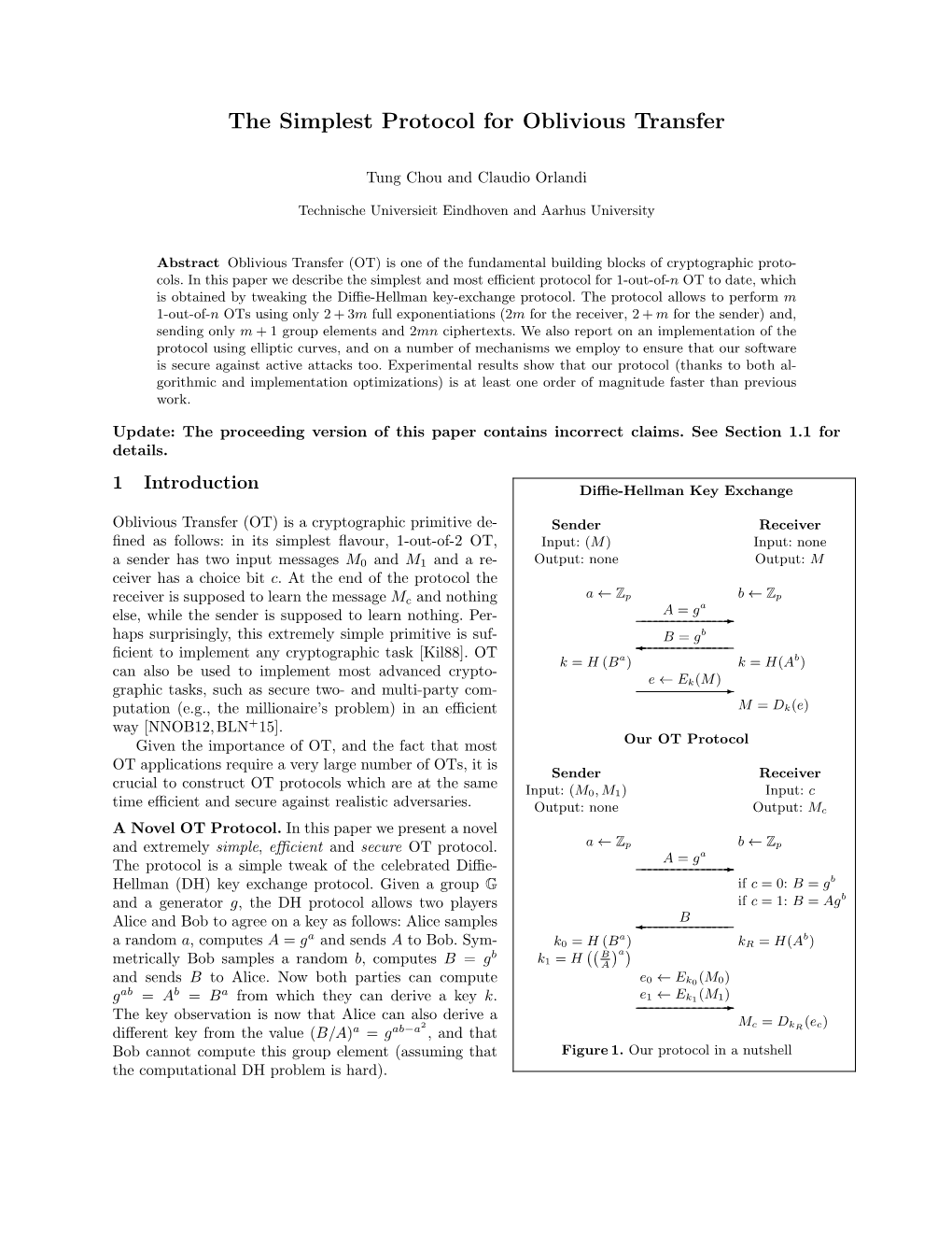 The Simplest Protocol for Oblivious Transfer