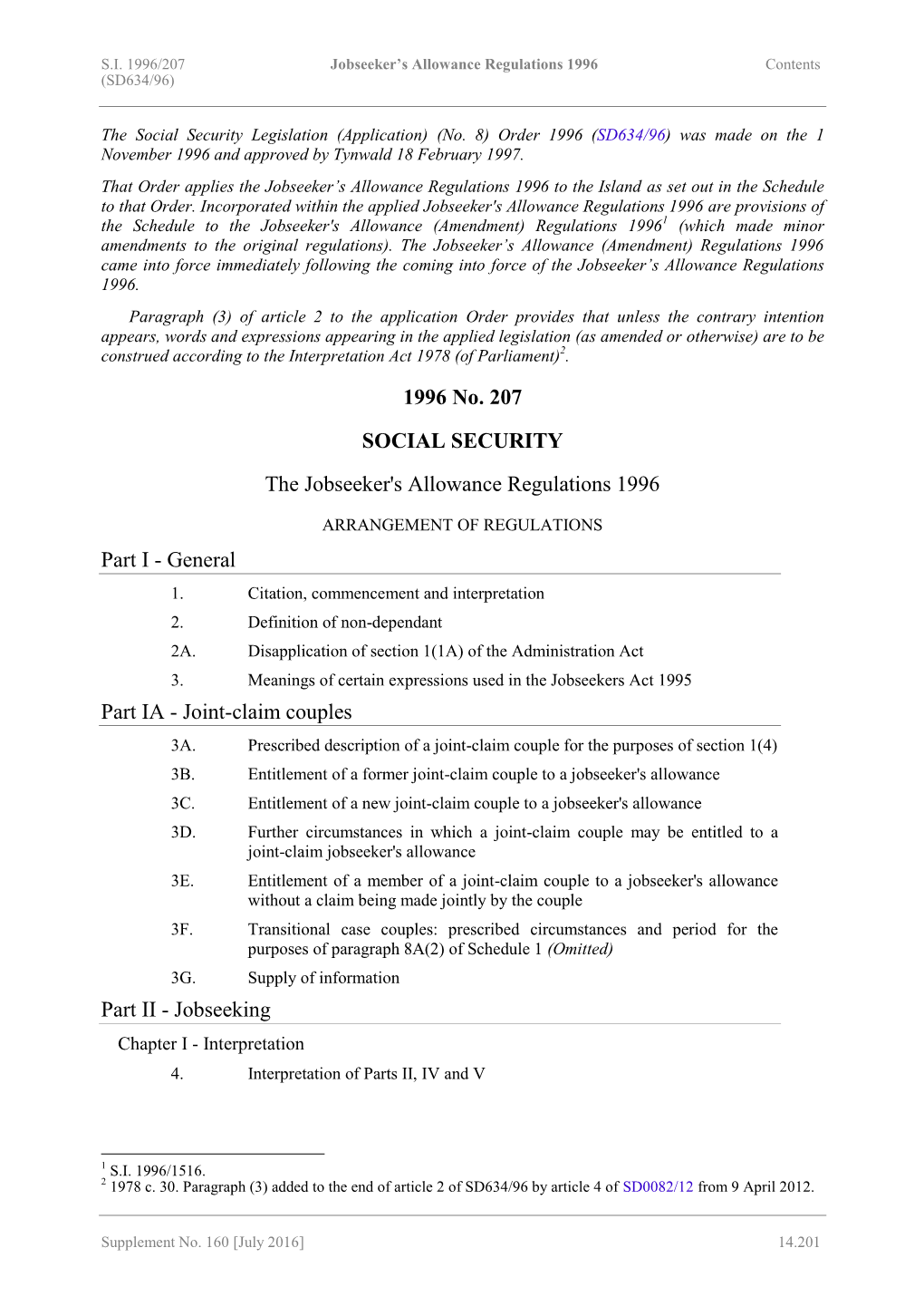 Jobseeker's Allowance Regulations 1996