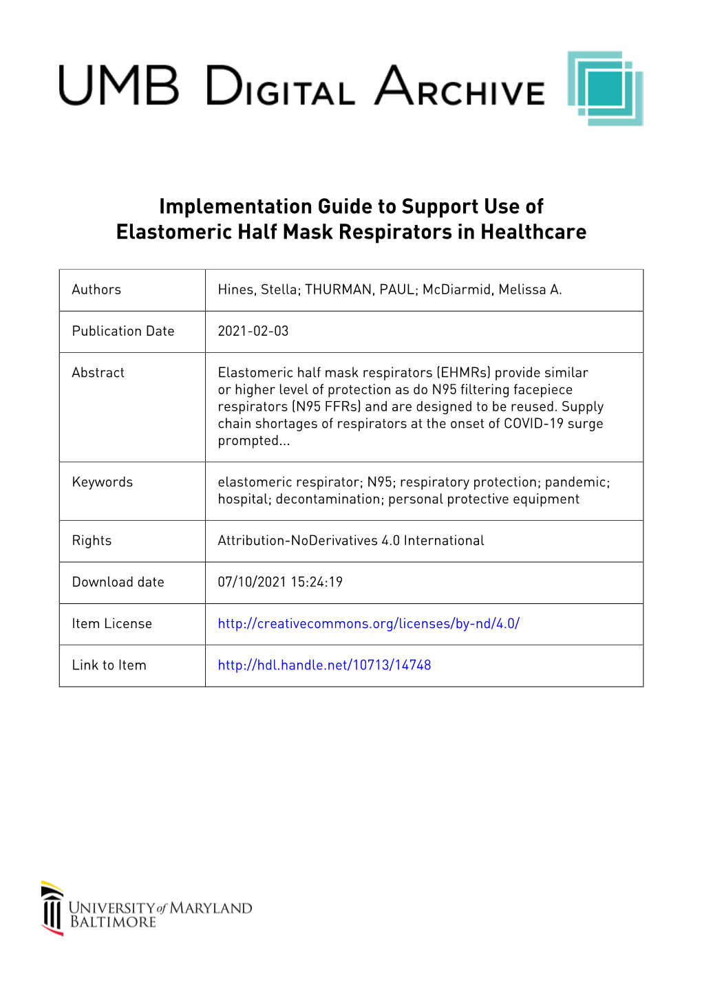 Implementation Guide to Support Use of Elastomeric Half Mask Respirators in Healthcare