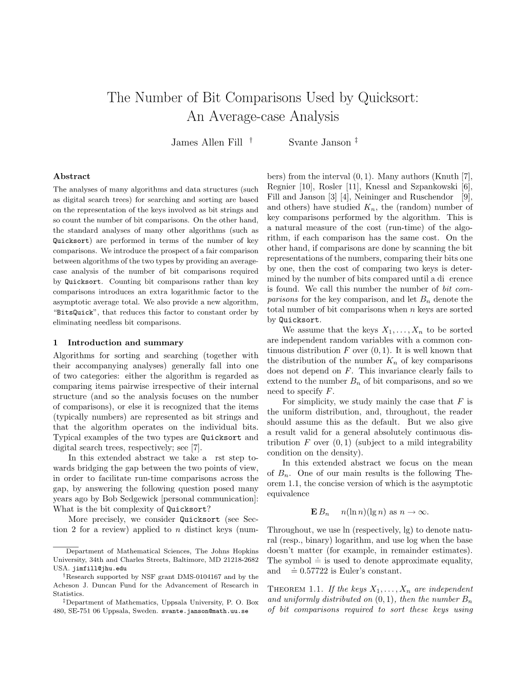 The Number of Bit Comparisons Used by Quicksort: an Average-Case Analysis