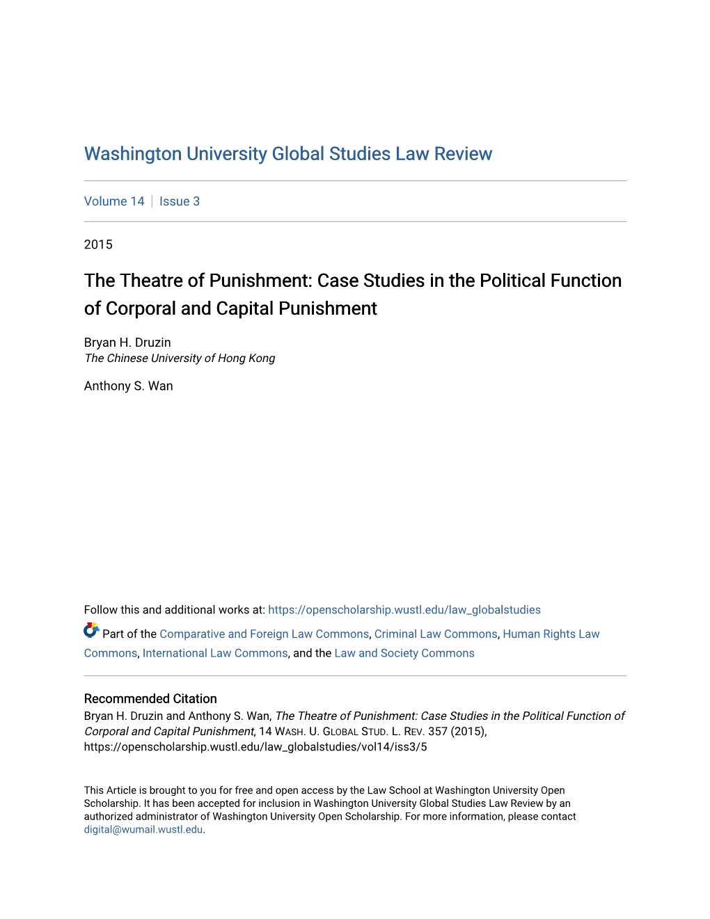 The Theatre of Punishment: Case Studies in the Political Function of Corporal and Capital Punishment