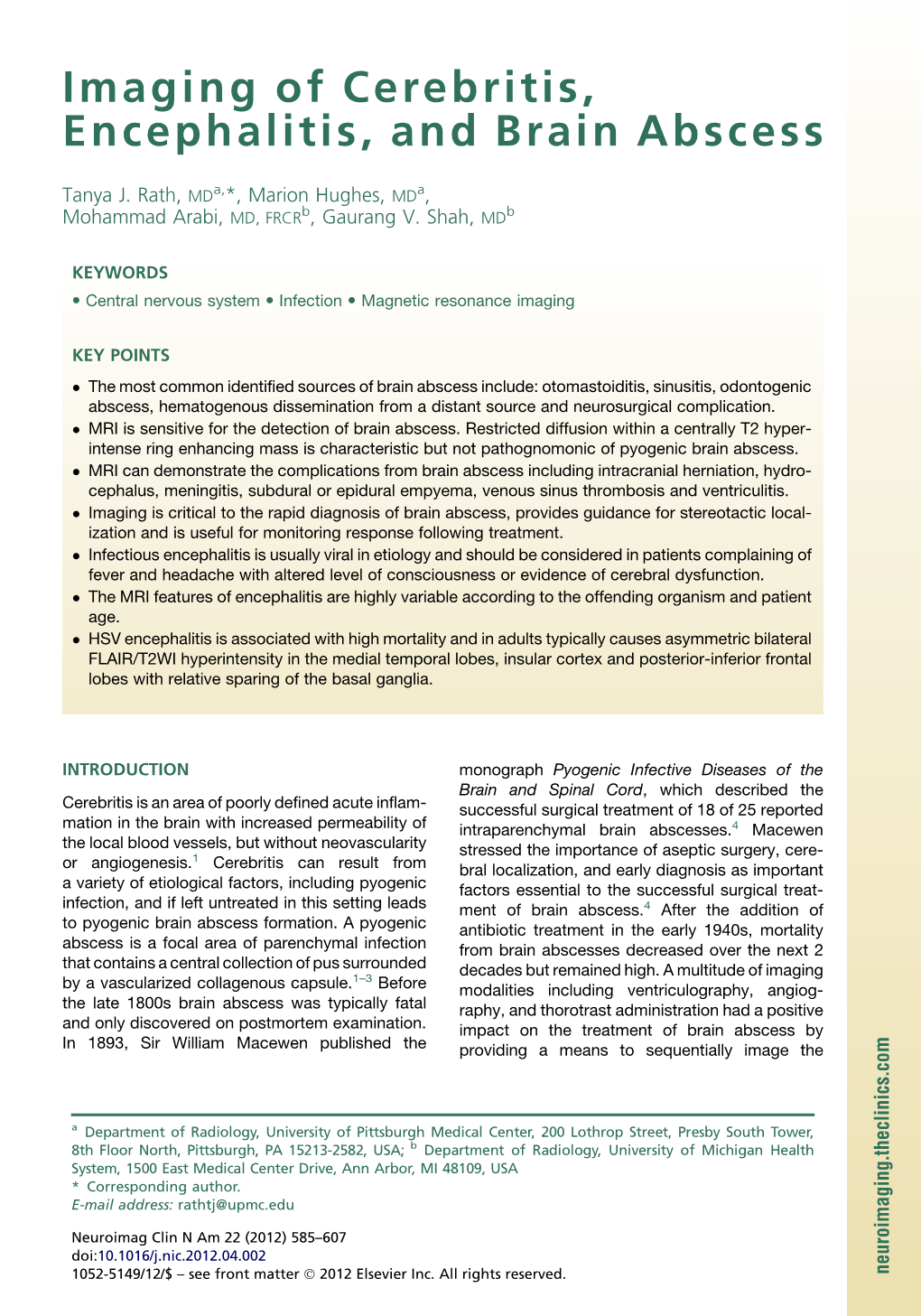 Imaging of Cerebritis, Encephalitis, and Brain Abscess