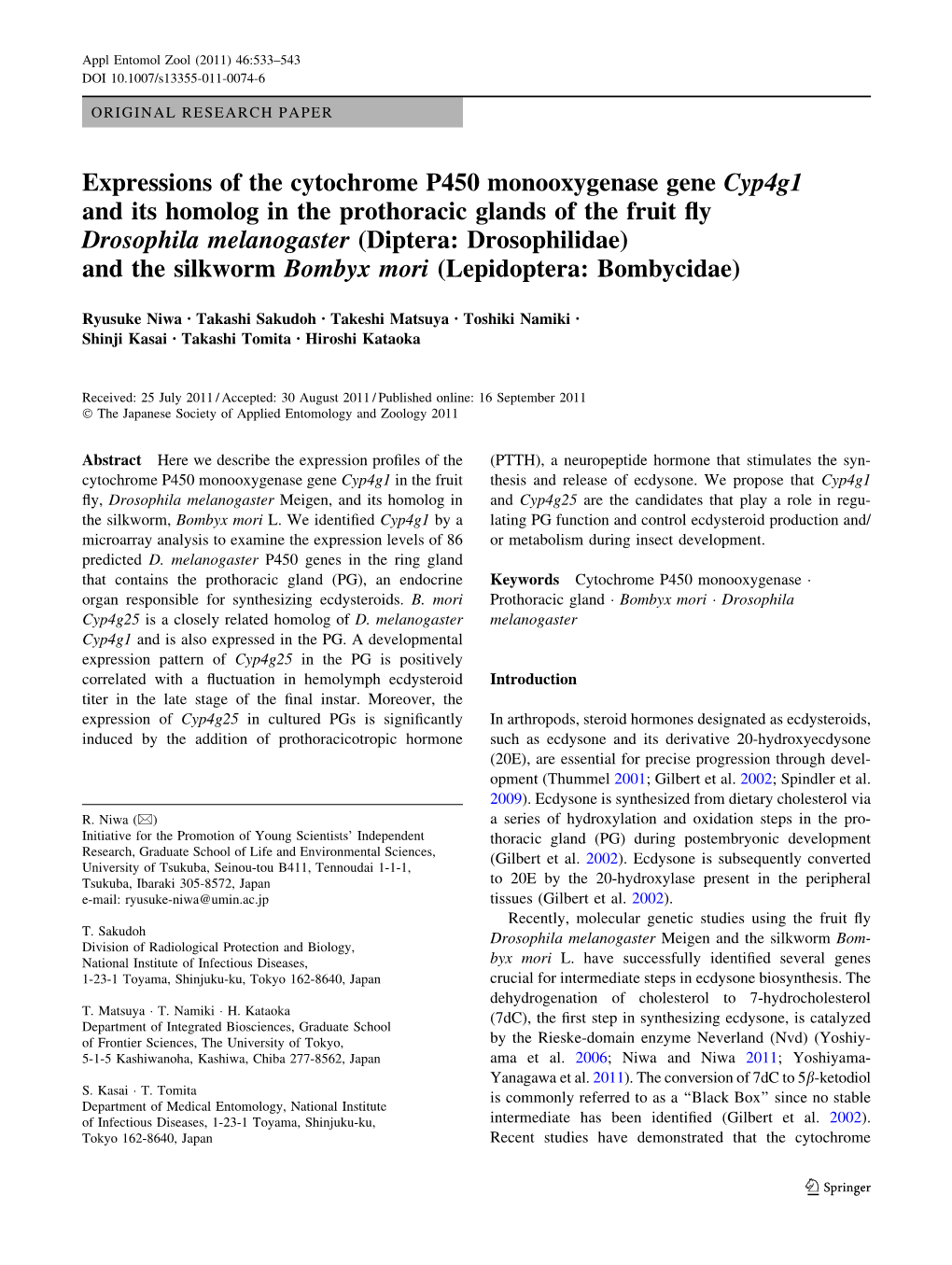 Expressions of the Cytochrome P450 Monooxygenase Gene Cyp4g1 And