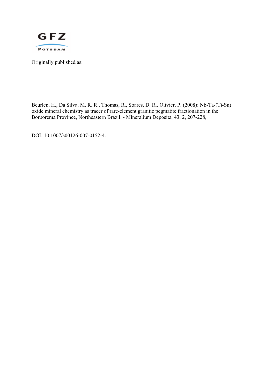 Nb-Ta-(Ti-Sn) Oxide Mineral Chemistry As Tracer of Rare-Element Granitic Pegmatite Fractionation in the Borborema Province, Northeastern Brazil