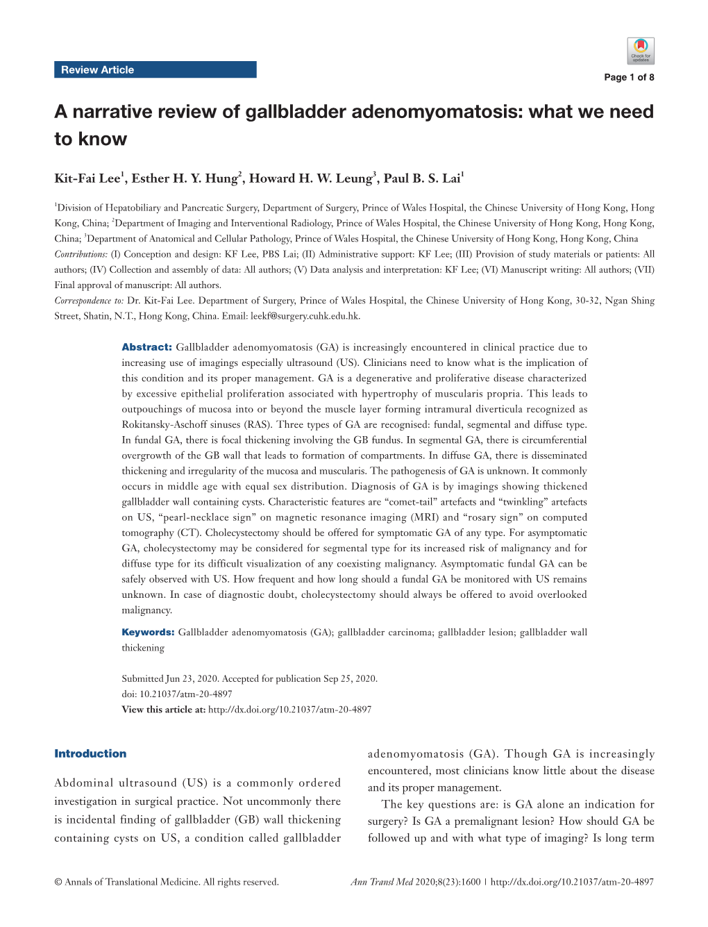 A Narrative Review of Gallbladder Adenomyomatosis: What We Need to Know