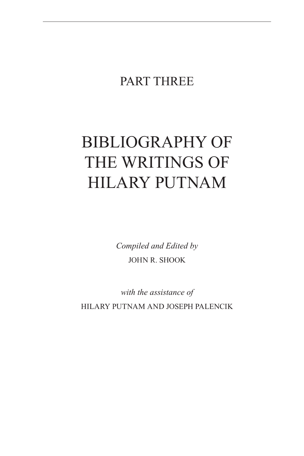 Bibliography of the Writings of Hilary Putnam