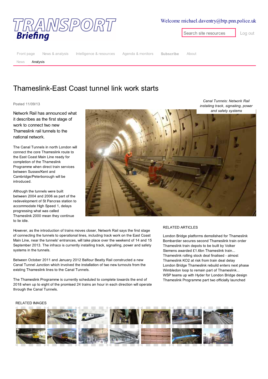 Thameslink-East Coast Tunnel Link Work Starts